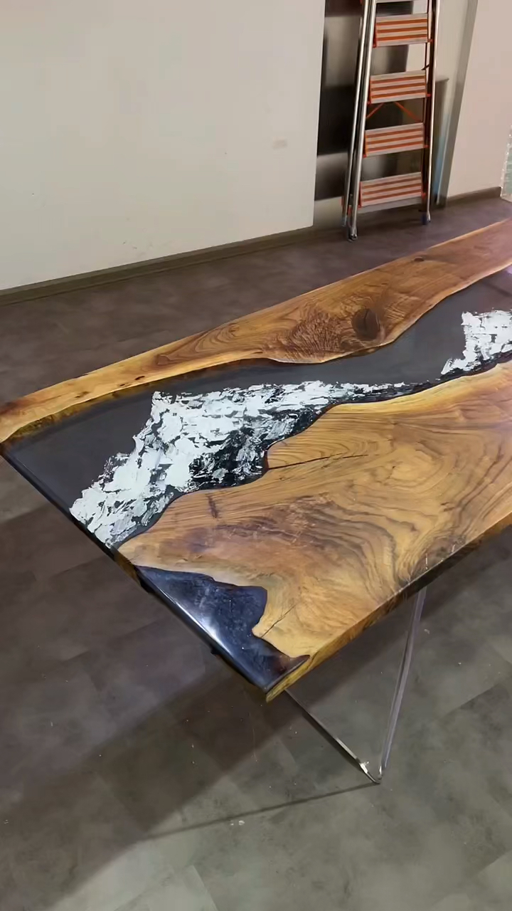 灵感之创玉龙雪山树脂大板桌#实木大板