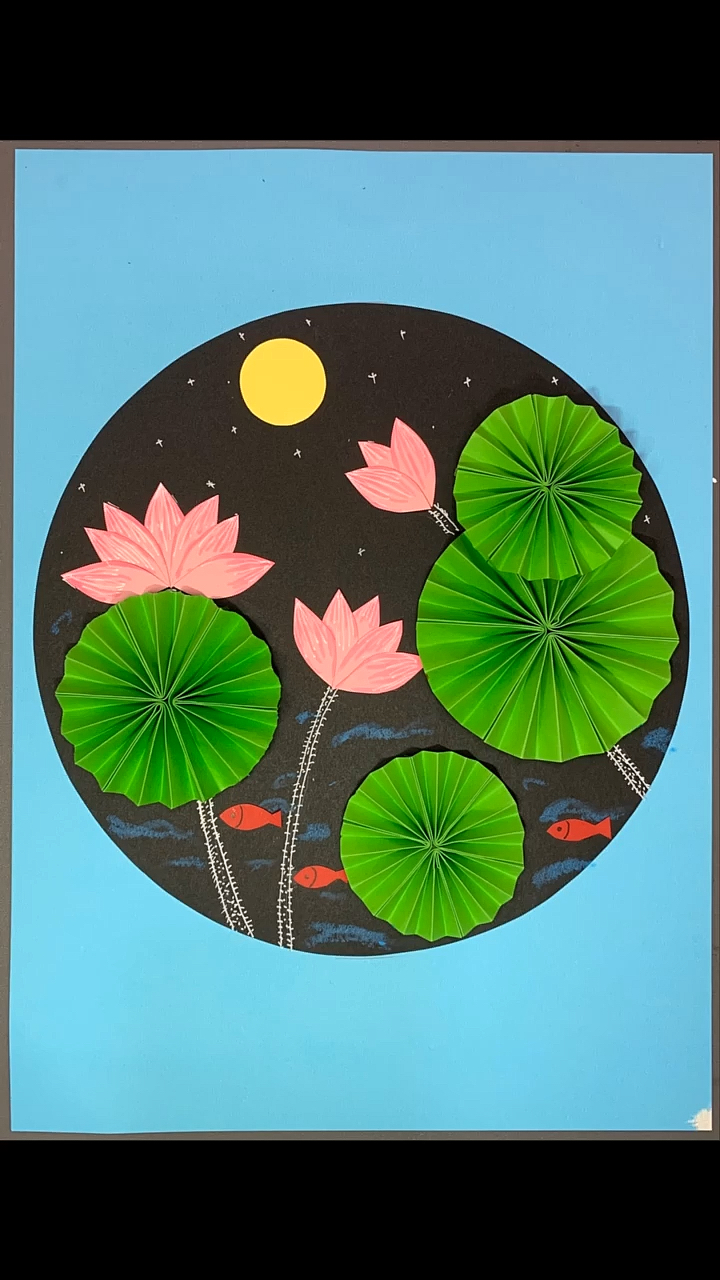 幼儿园手工#一起来做一副荷塘月色吧.