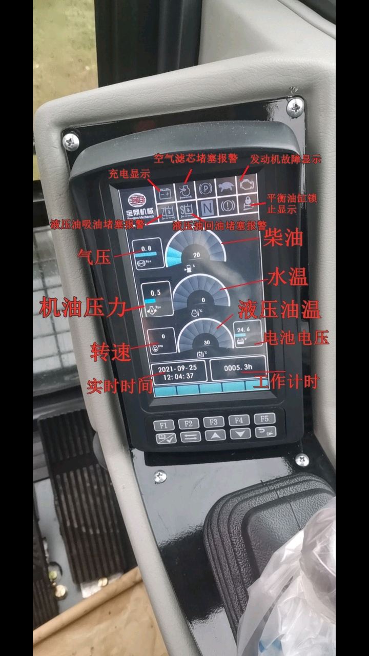 宝鼎轮式挖掘机抓木机仪表盘显示说明