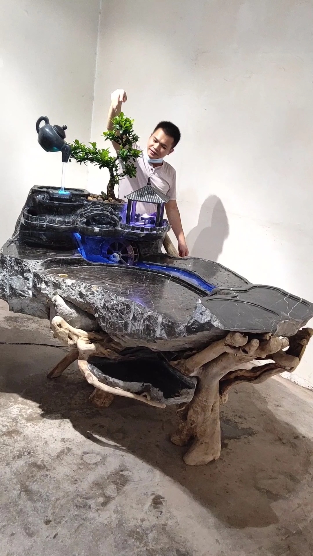 根包石流水茶桌