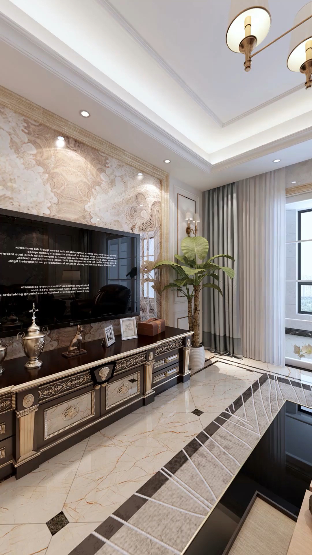 装修参考效果图资料#美式风格客餐厅全景效果图