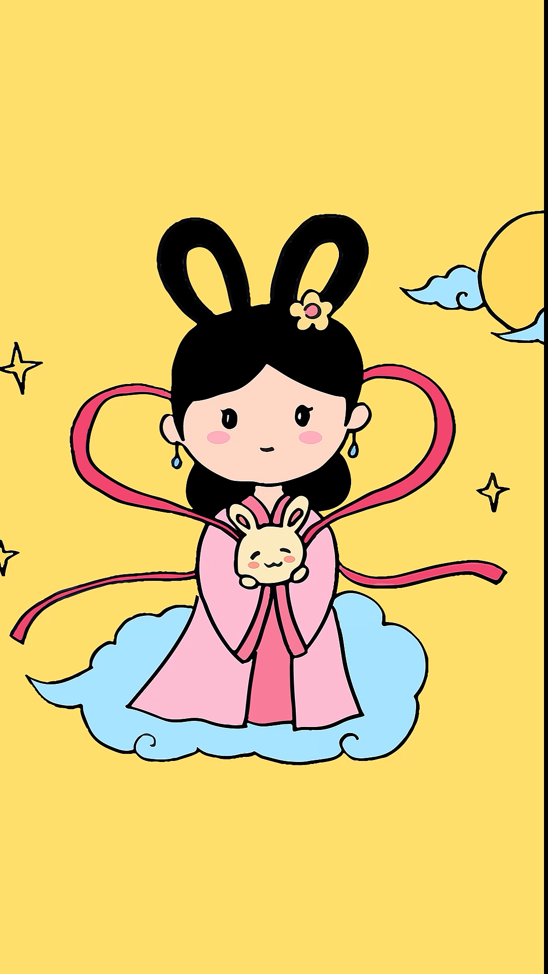 简笔画中秋节学画嫦娥和玉兔简笔画简单又漂亮