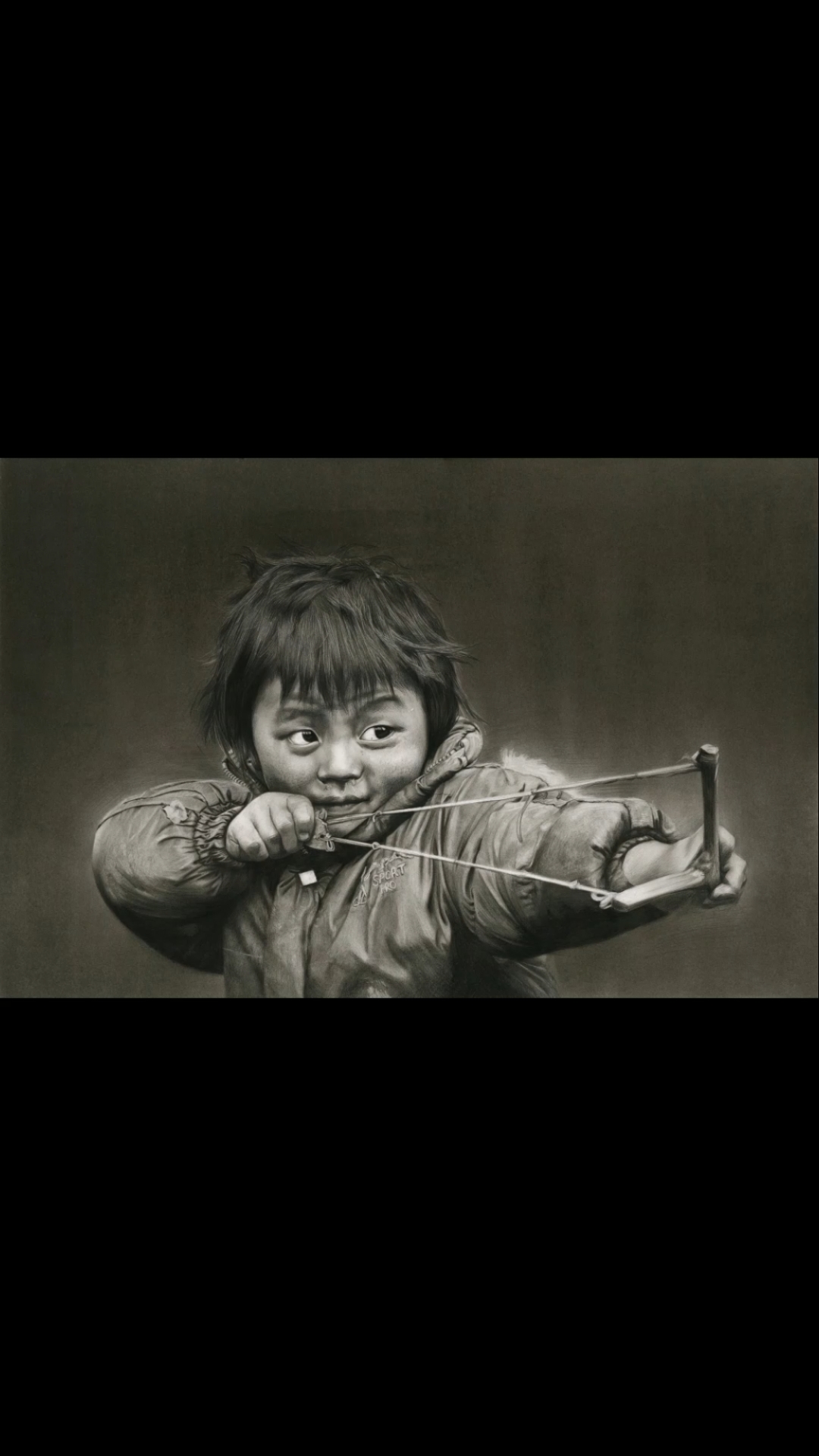 绘画#学员写实素描作品《打弹弓的小男孩》