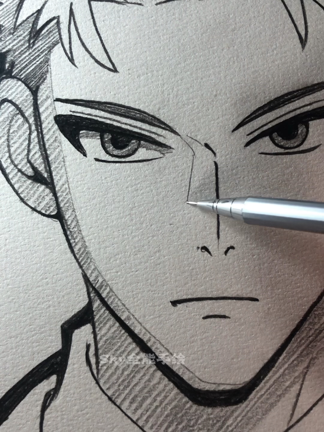 画画原来如此简单徒手绘画帅气的动漫人物劳埃德福杰过程