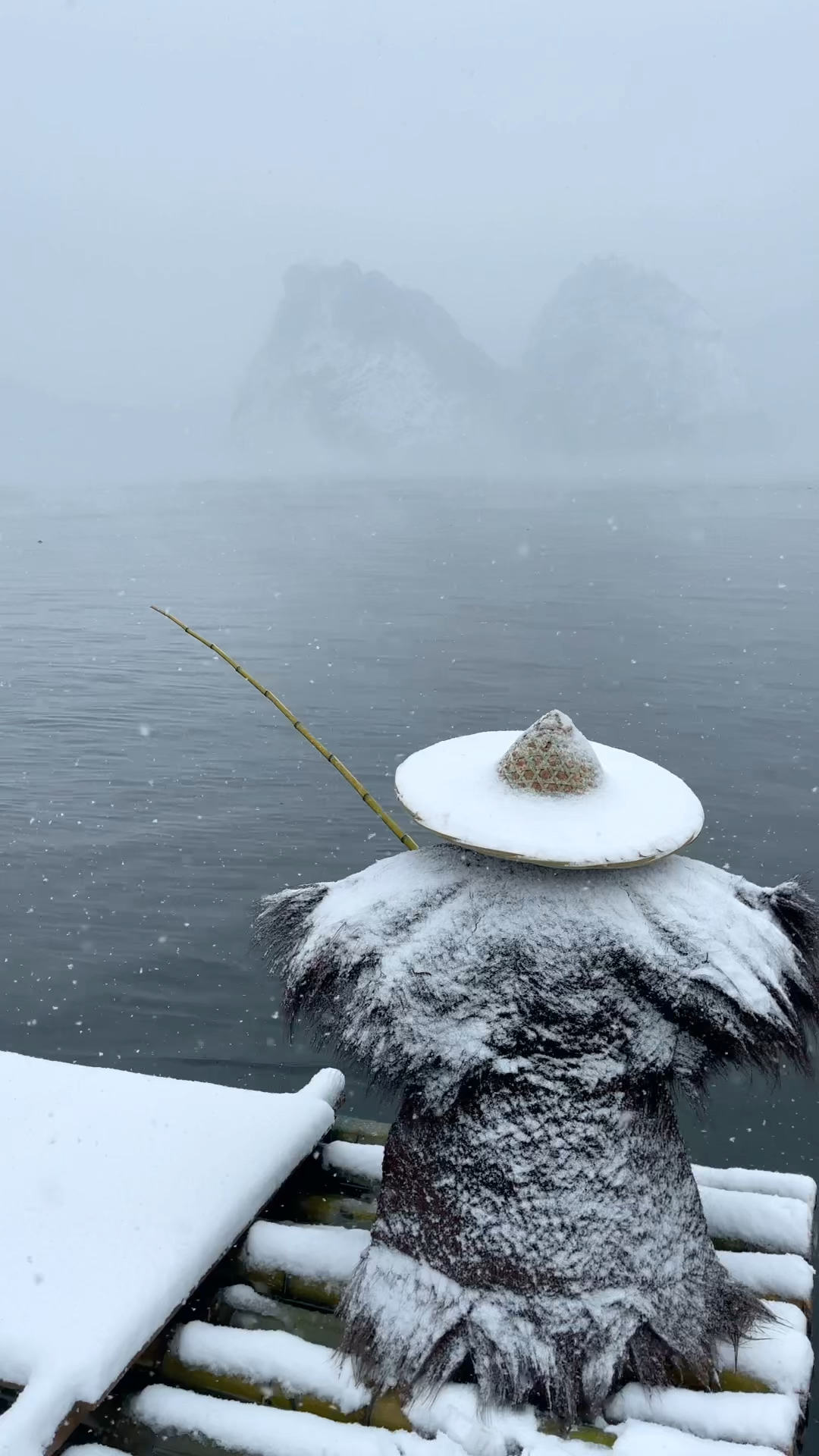 千山鸟飞绝,万径人踪灭,孤舟蓑笠翁,独钓寒江雪!