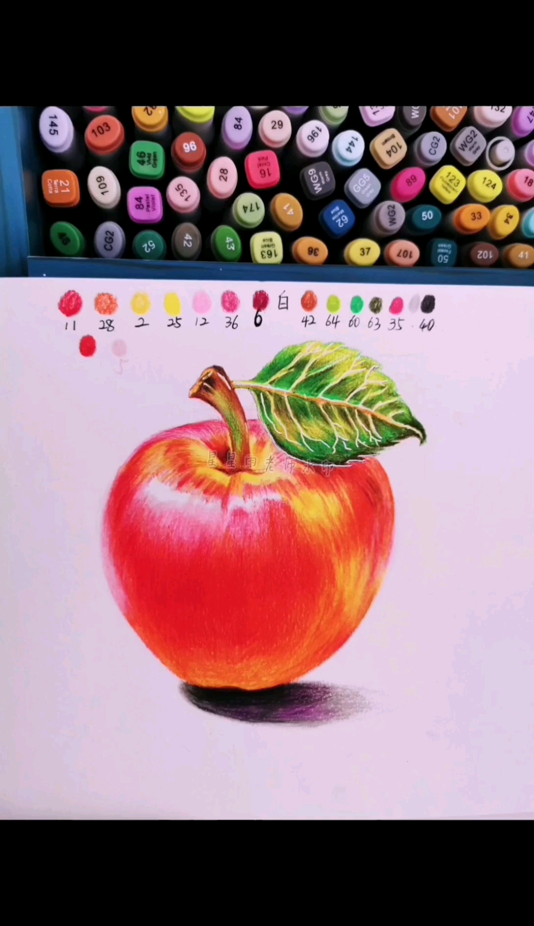 彩铅画#油性彩铅,马可,画一个苹果.-度小视