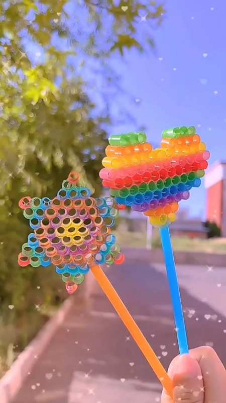 手工制作#用吸管自制彩虹吹泡泡神器