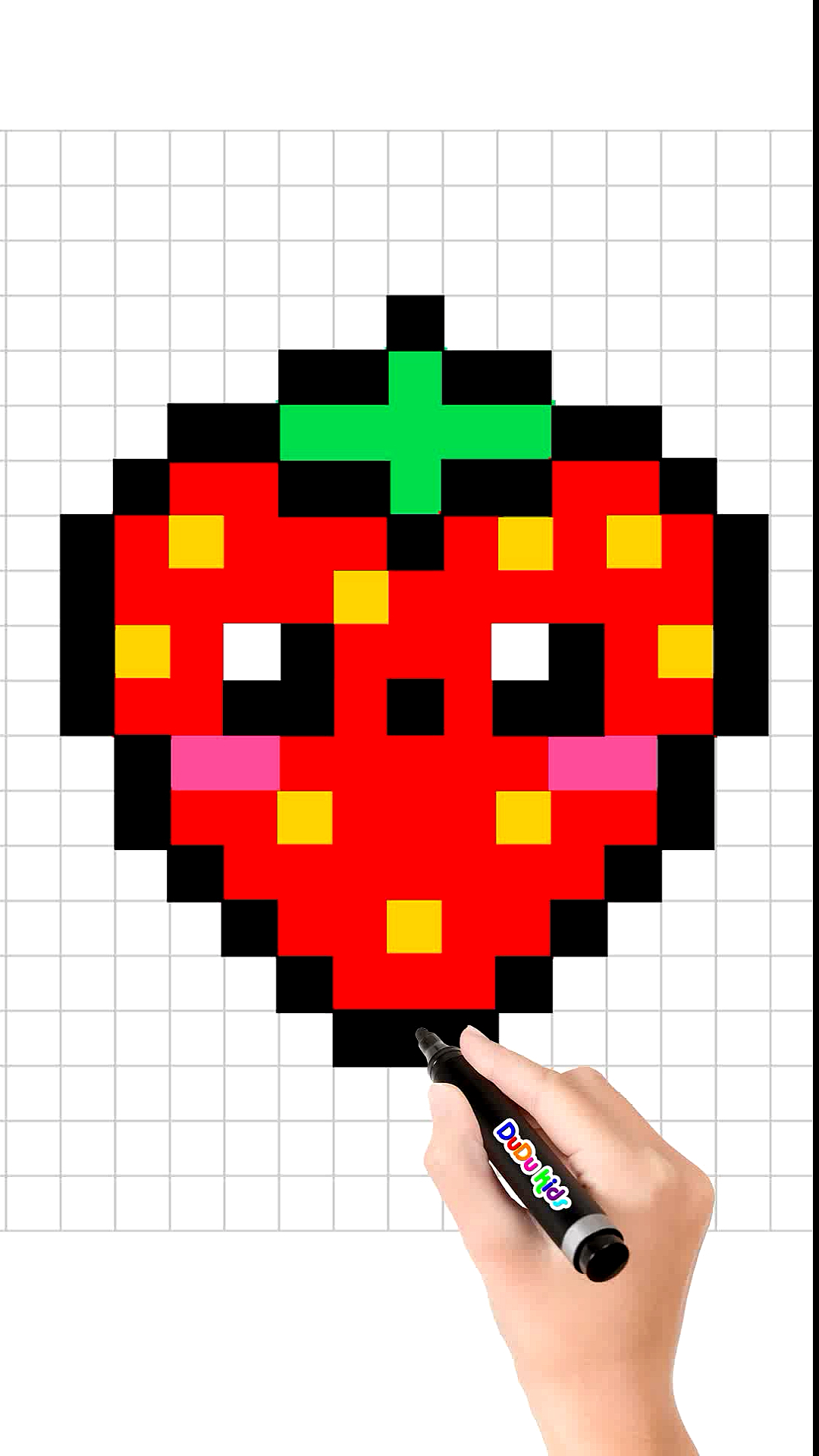 手机摄影#怎样画可爱小草莓像素画格子画宝宝学画画少儿美术教程动画