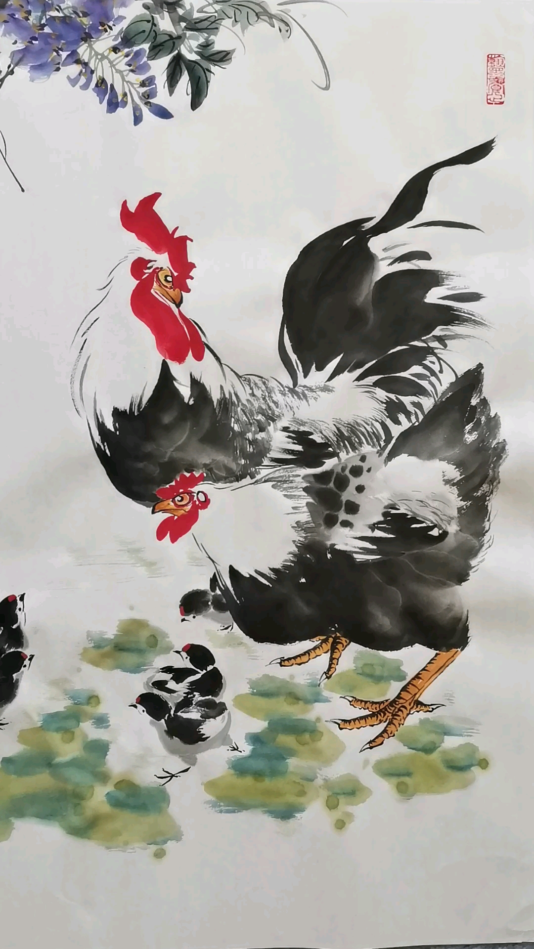 全民最牛手艺人王兴民国画公鸡一家亲