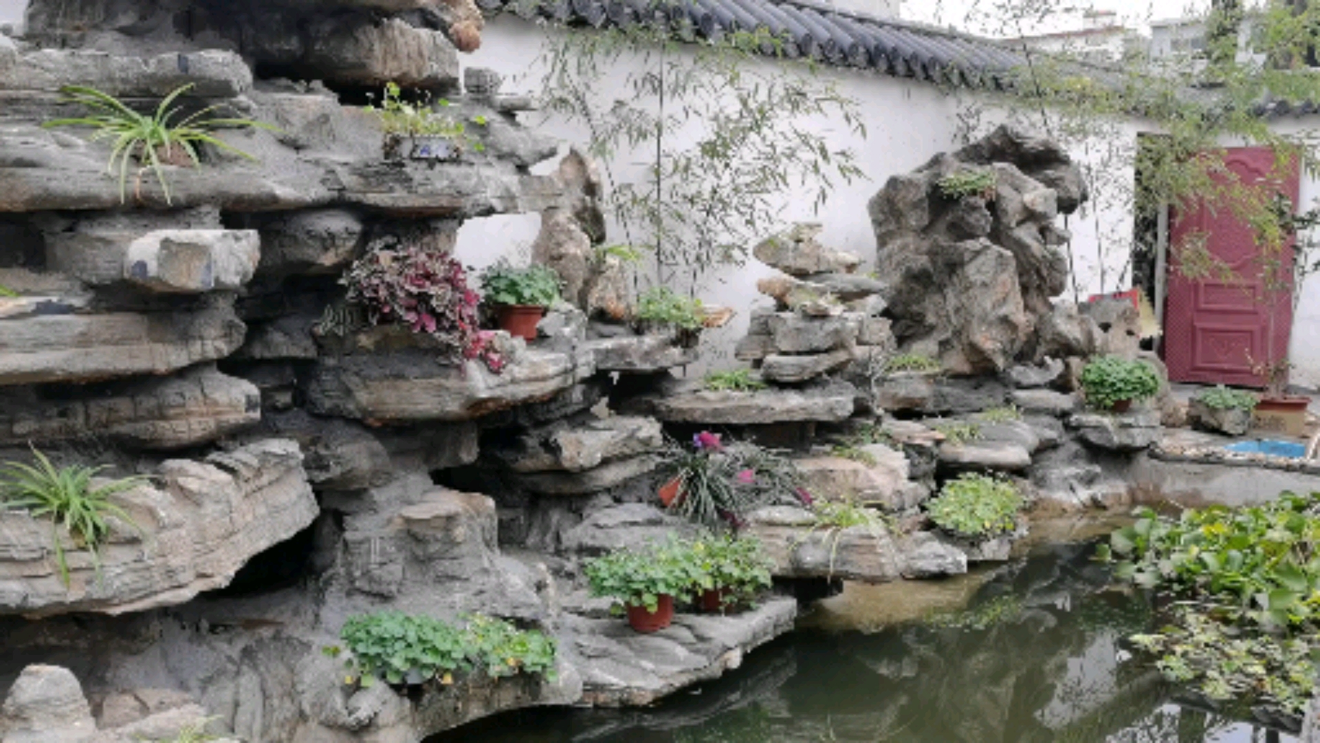 园林景观#我在院子里建了一座这样的灵璧石假山,有山,有水,有鱼,用挝