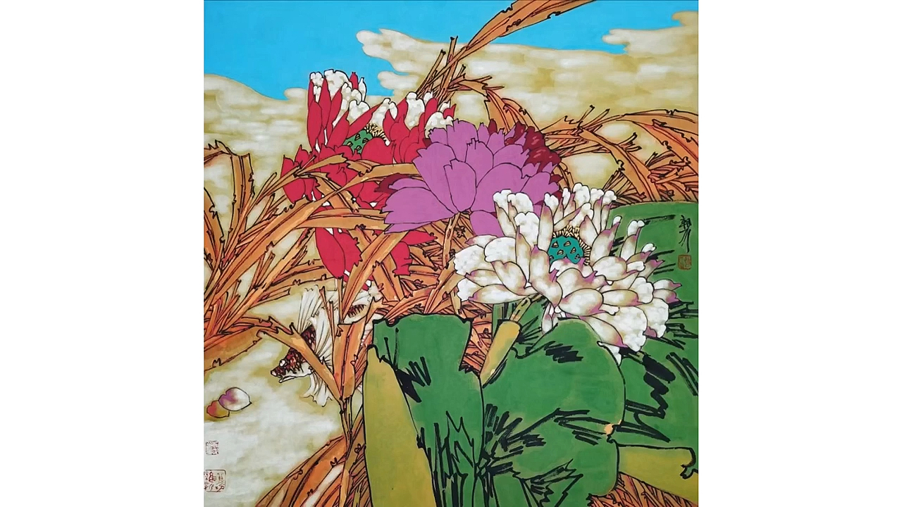 艺惠藏胡朝水重彩荷花作品赏析