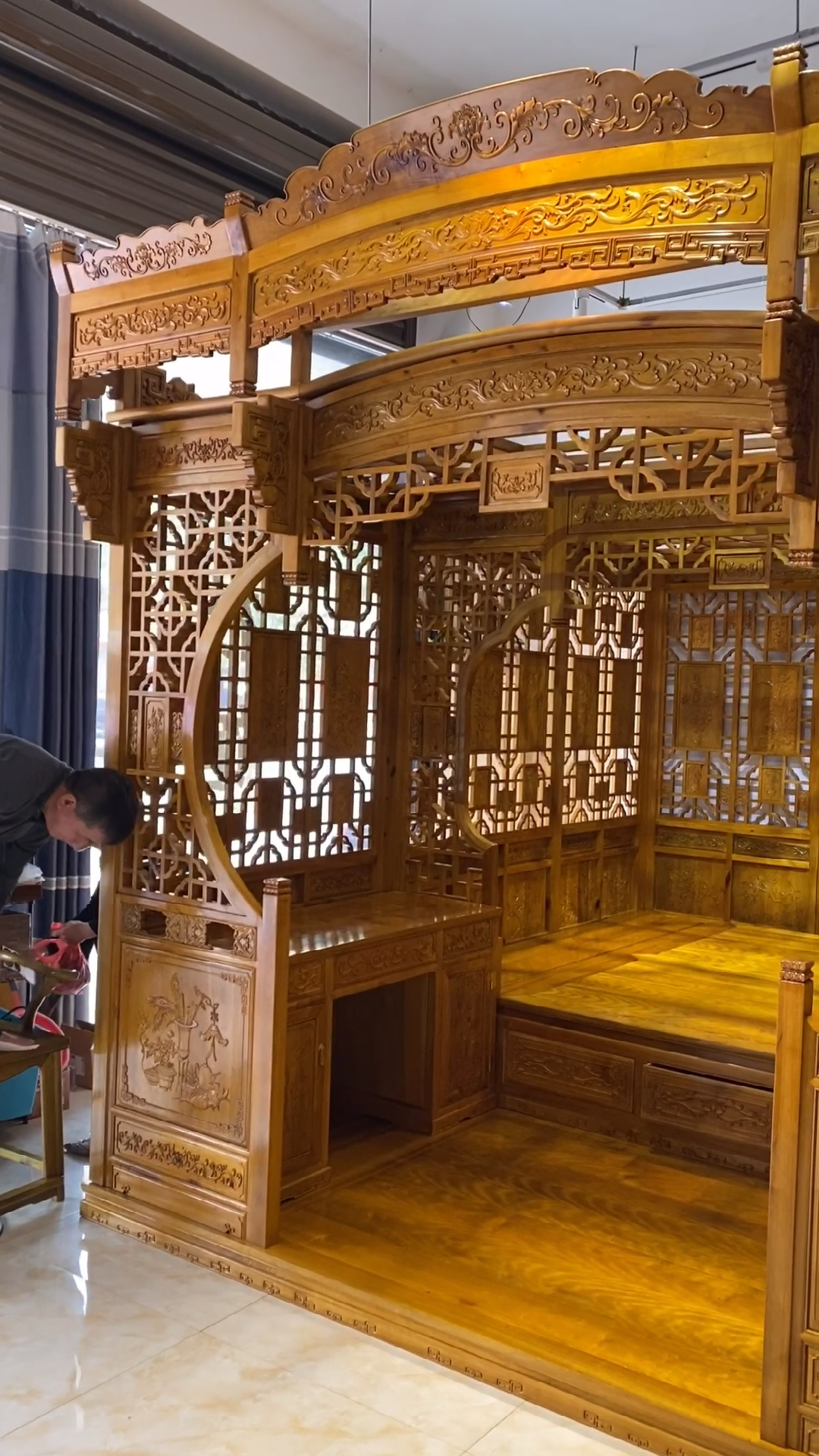 古典红木家具#金丝楠木千工拔步床,古代的嫁妆之一!
