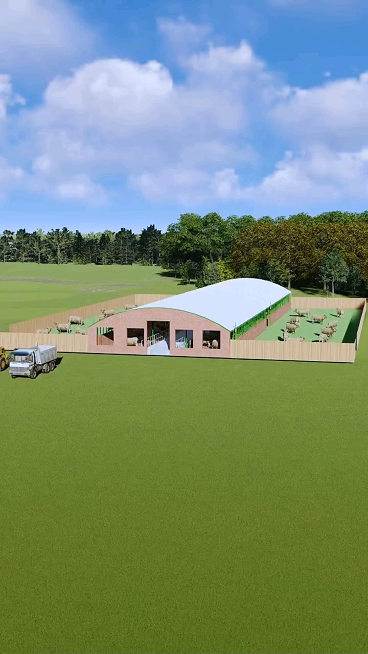 养牛大棚大跨度牛棚基础做法和棚内结构详细介绍15米宽58米长包塑椭圆