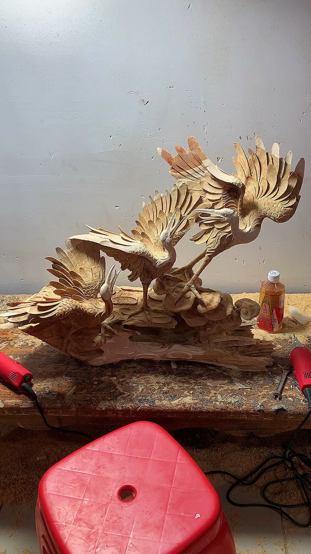 根雕#木雕松鹤延年根雕工艺品招财摆件-度小视