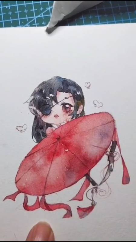 水彩##画画#水彩#天官赐福#天官赐福动画#花城-全民小视频