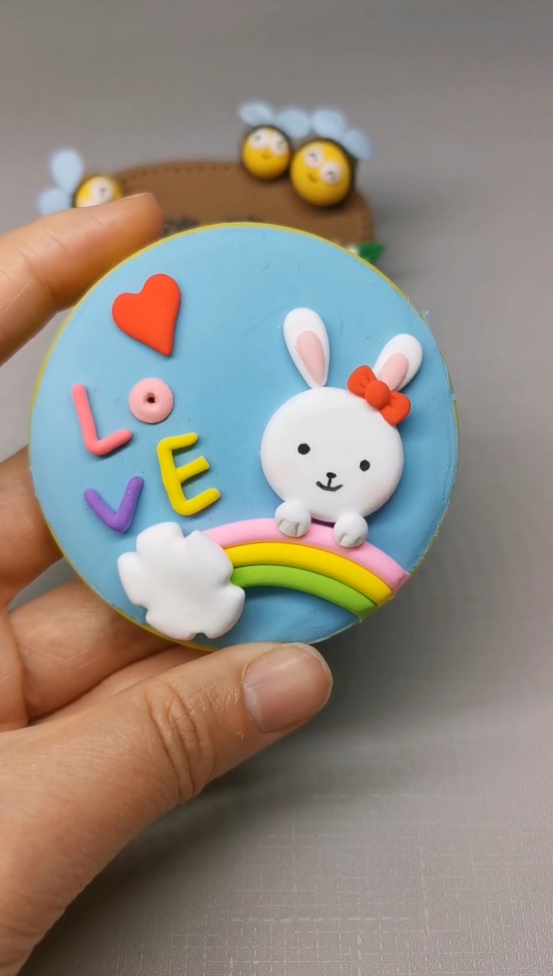 超轻粘土#小兔彩虹粘土画教程