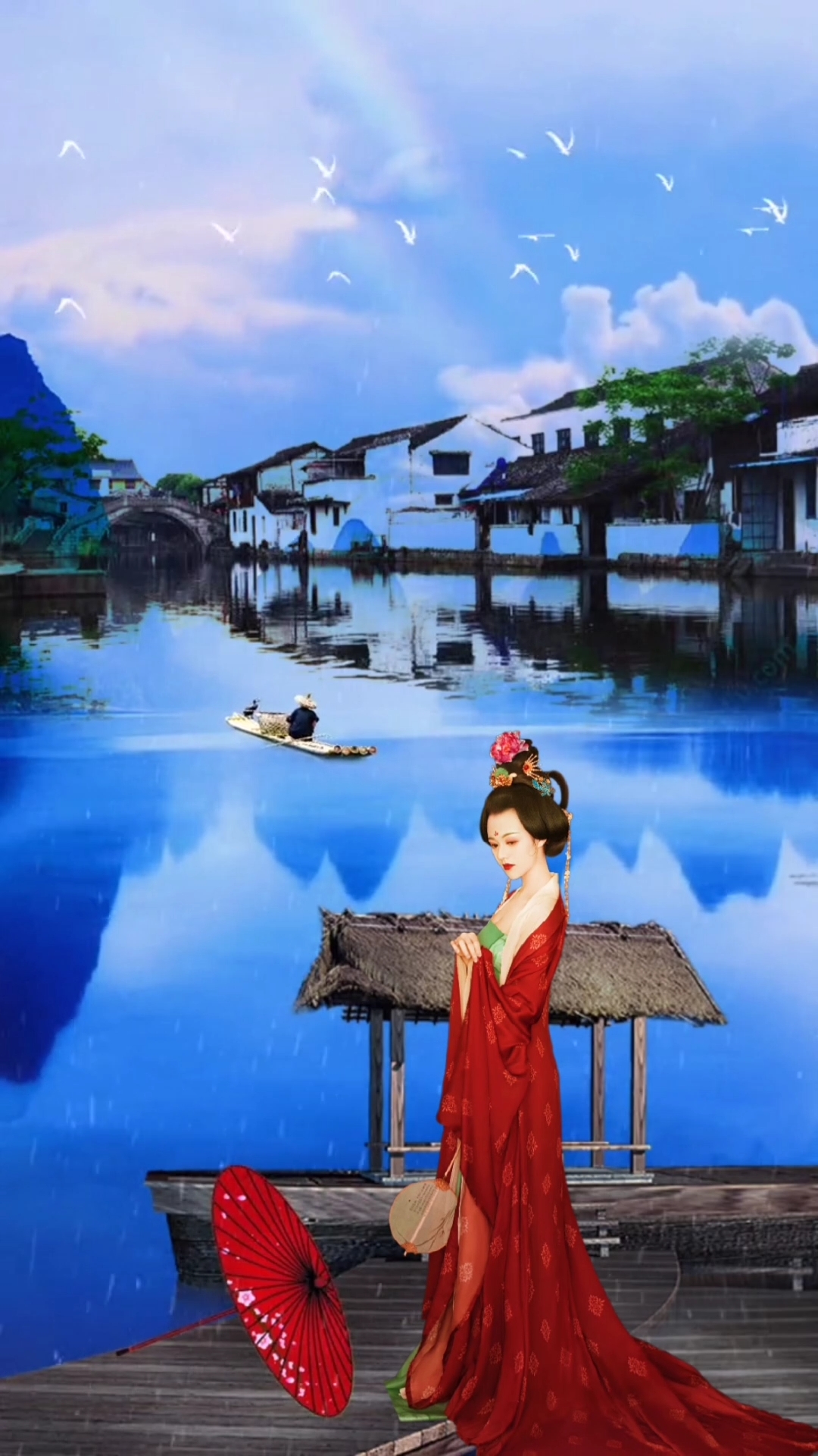 一把油纸伞,又见烟雨江南,醉了溪边柳,绿了水和山,醉了俏佳人,赏雨情