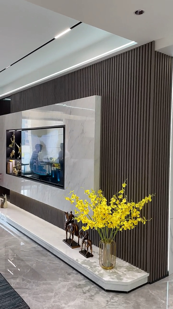 大理石悬空配木格栅