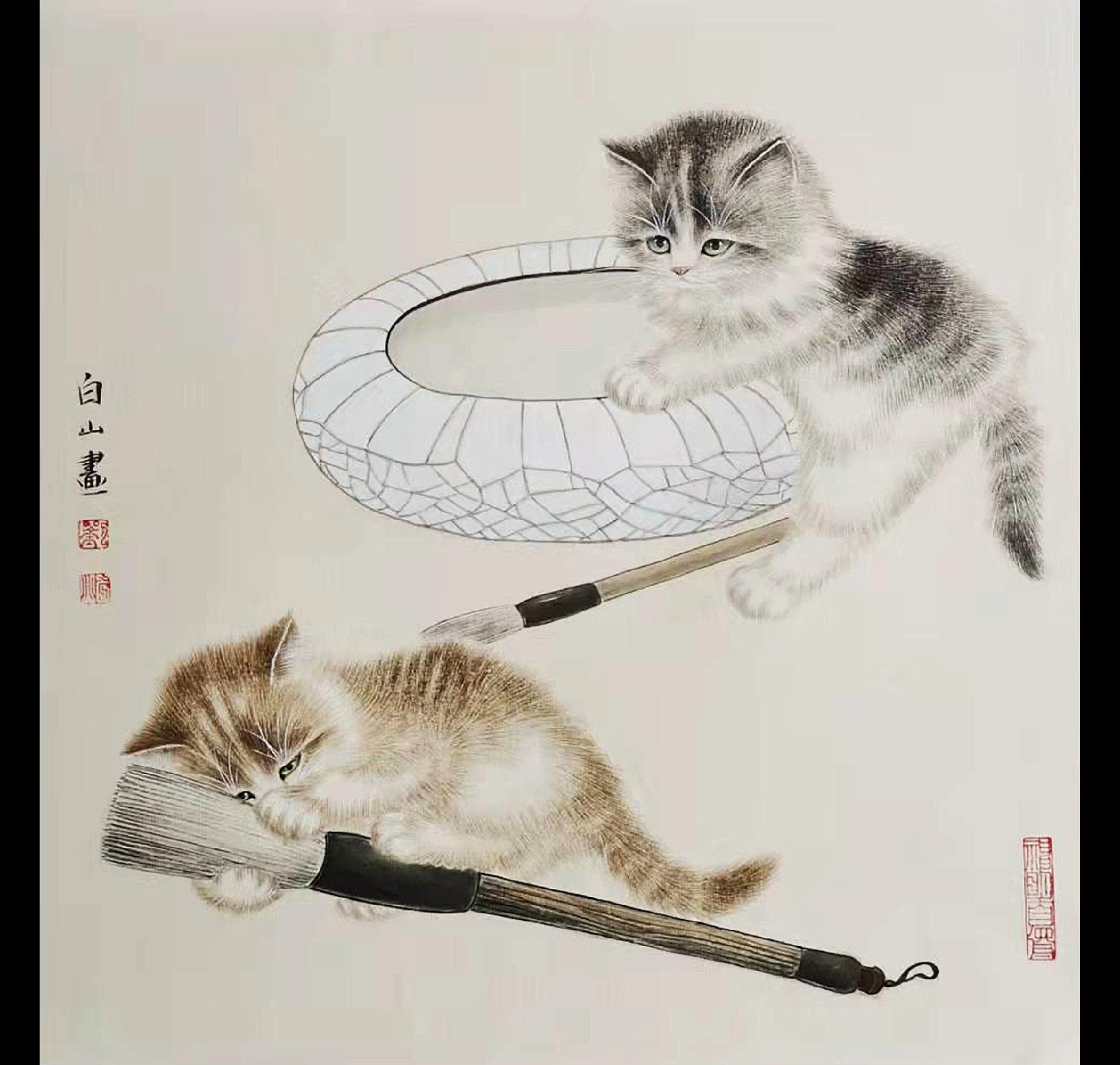 记录生活#这才是工笔画,这才是自己风格的工笔猫,刘白山作品