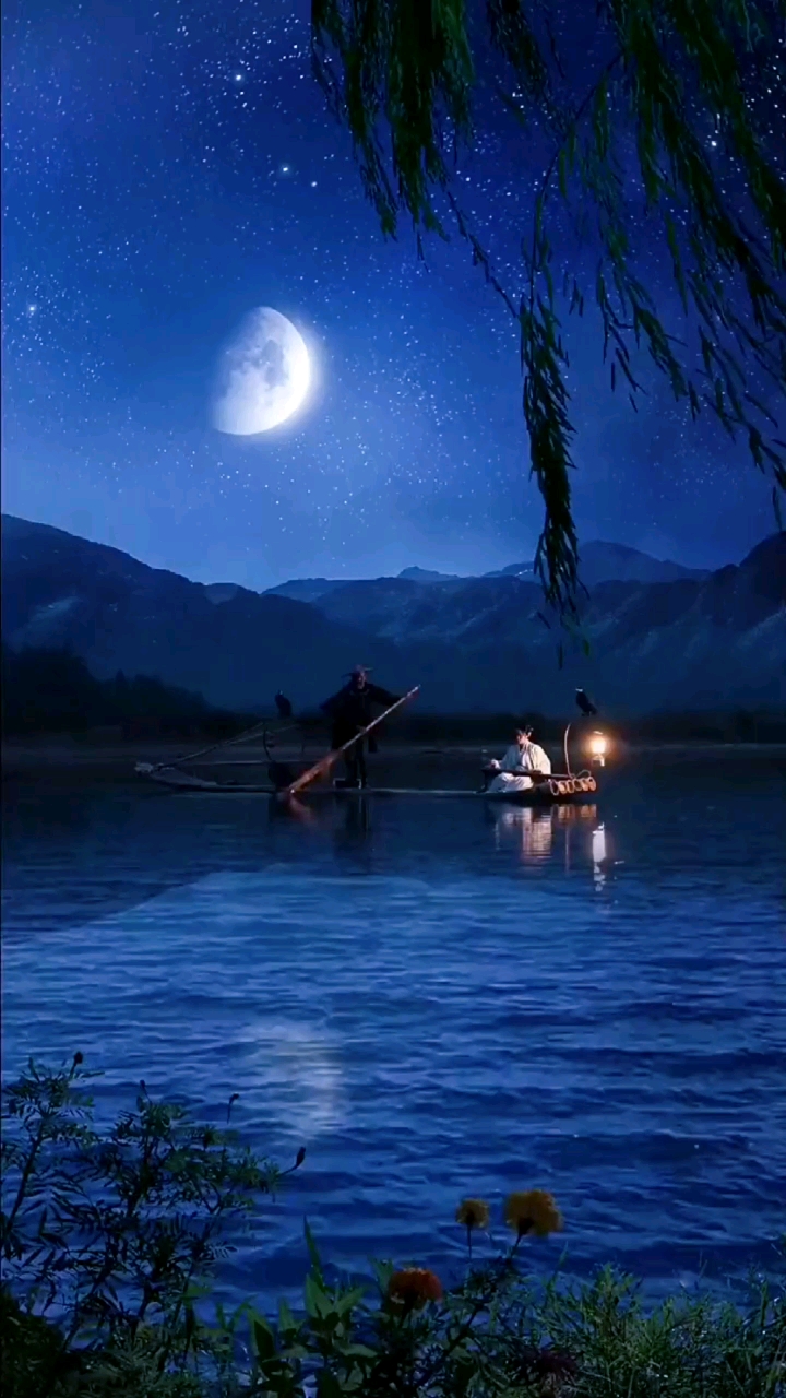 旅行#玄月尚有星空伴,杨柳都随风飞扬.