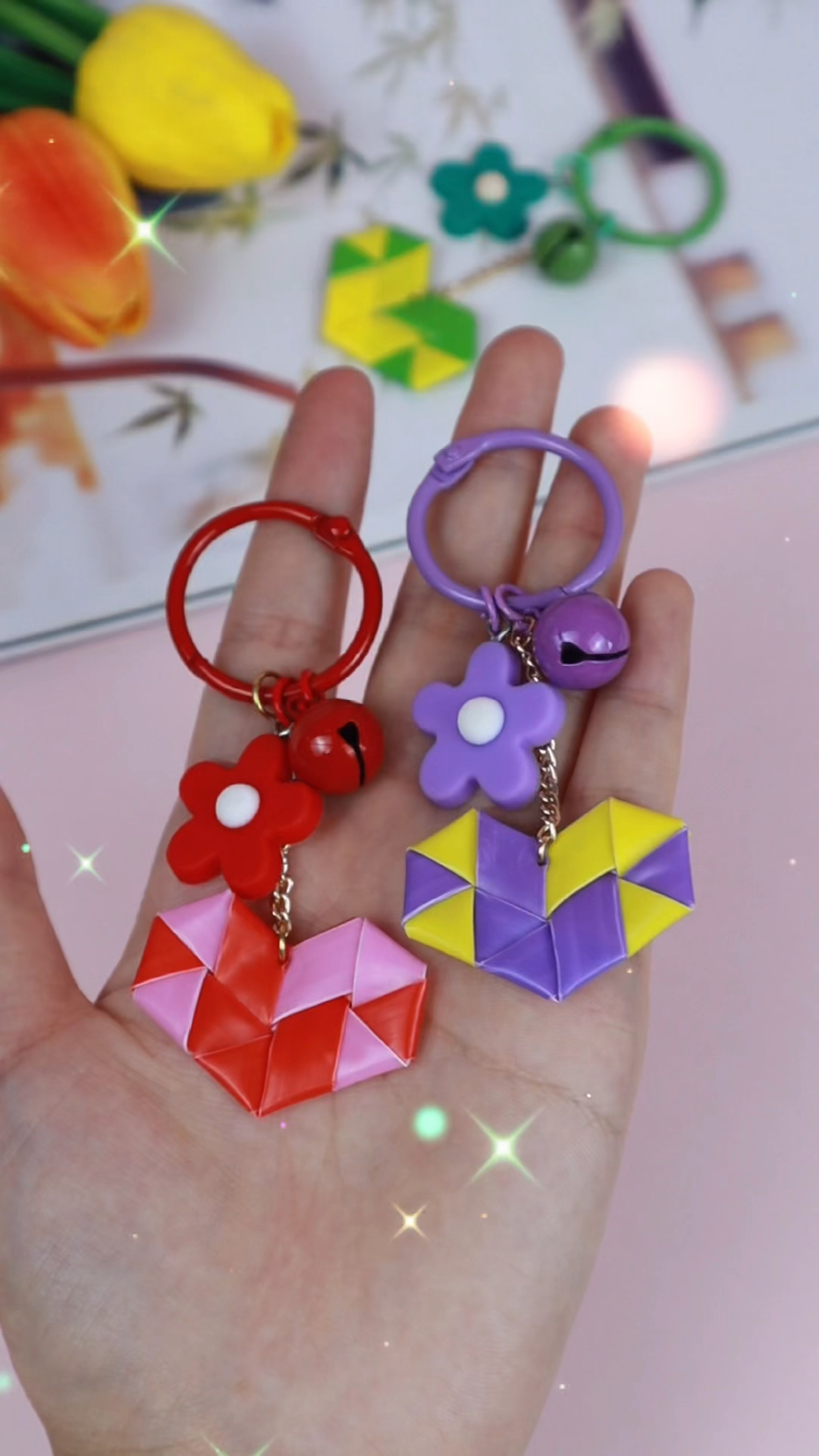 手工制作#吸管自制爱心钥匙扣-度小视