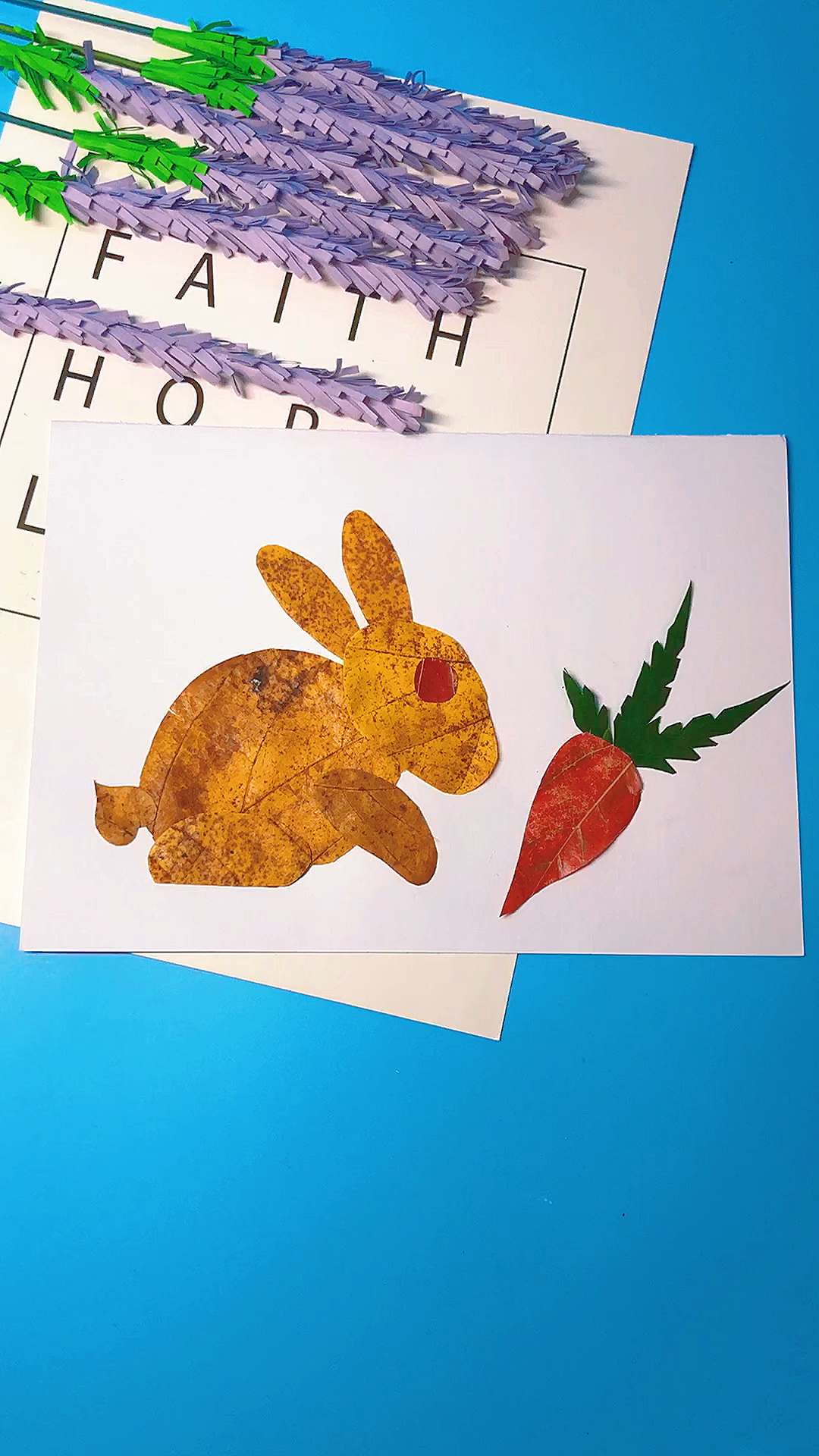 幼儿园手工#树叶贴画小兔子