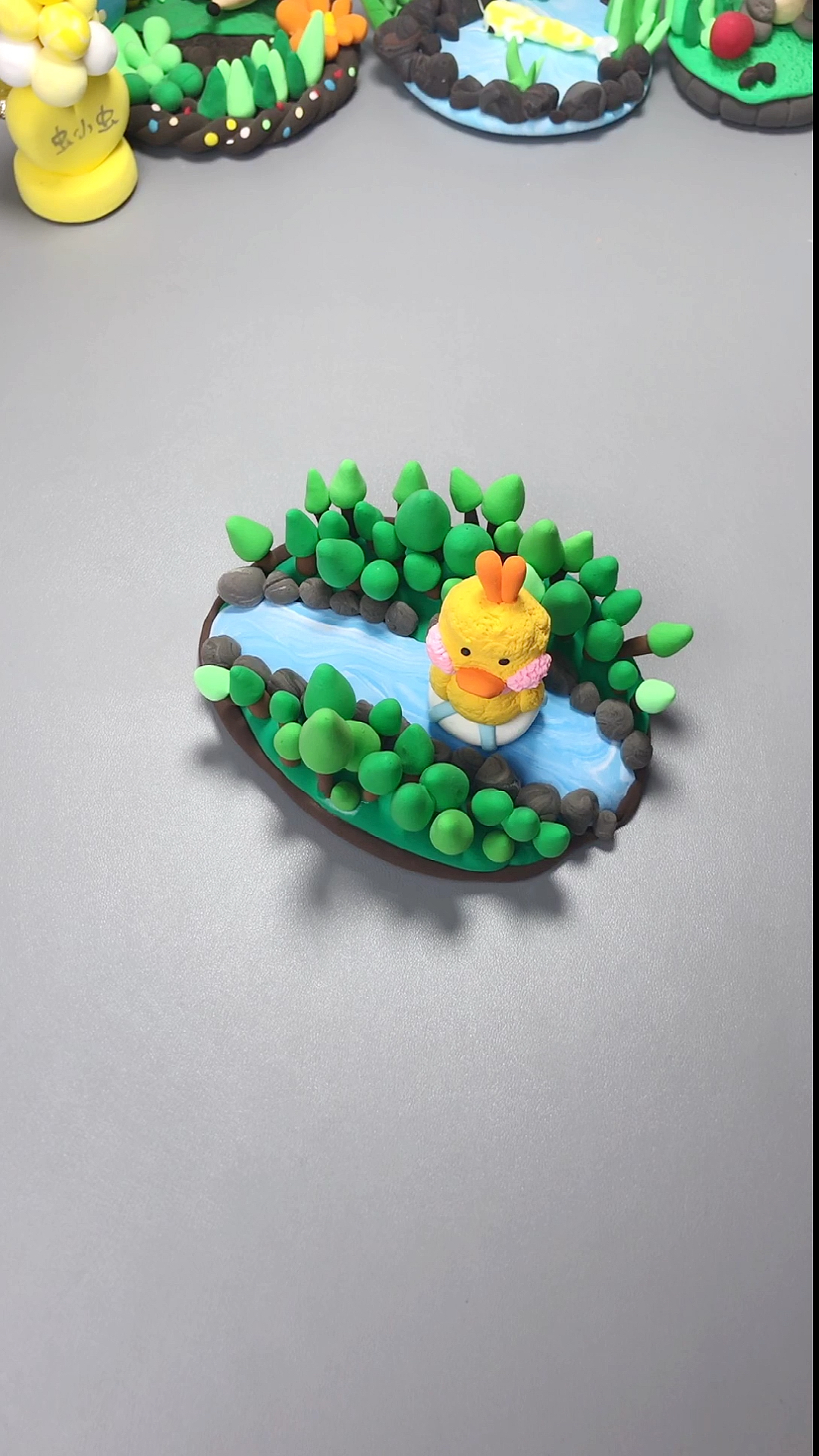 粘土手工#森林小场景,石头花纹的做法上个视频有这里就不拍了#粘 