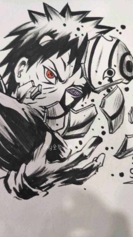 火影忍者#教你手绘宇智波带土,起稿,勾线,上调子.