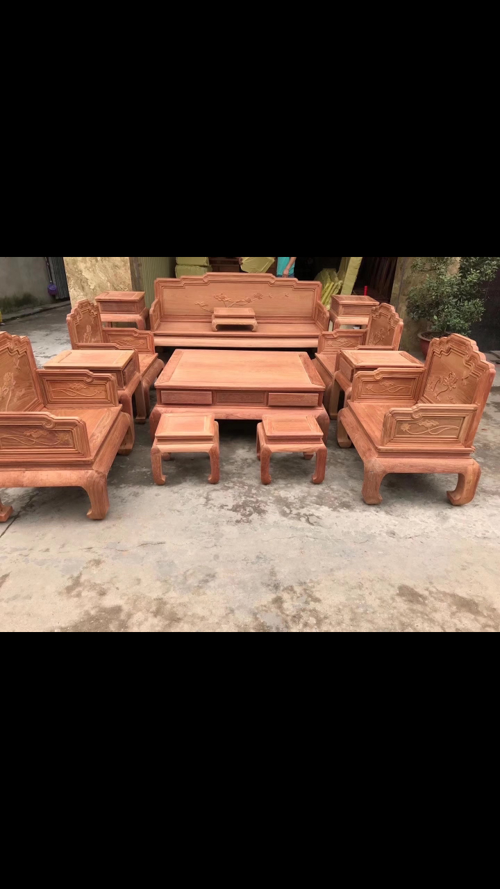 榫卯#缅甸花梨荷花宝座沙发十三件套