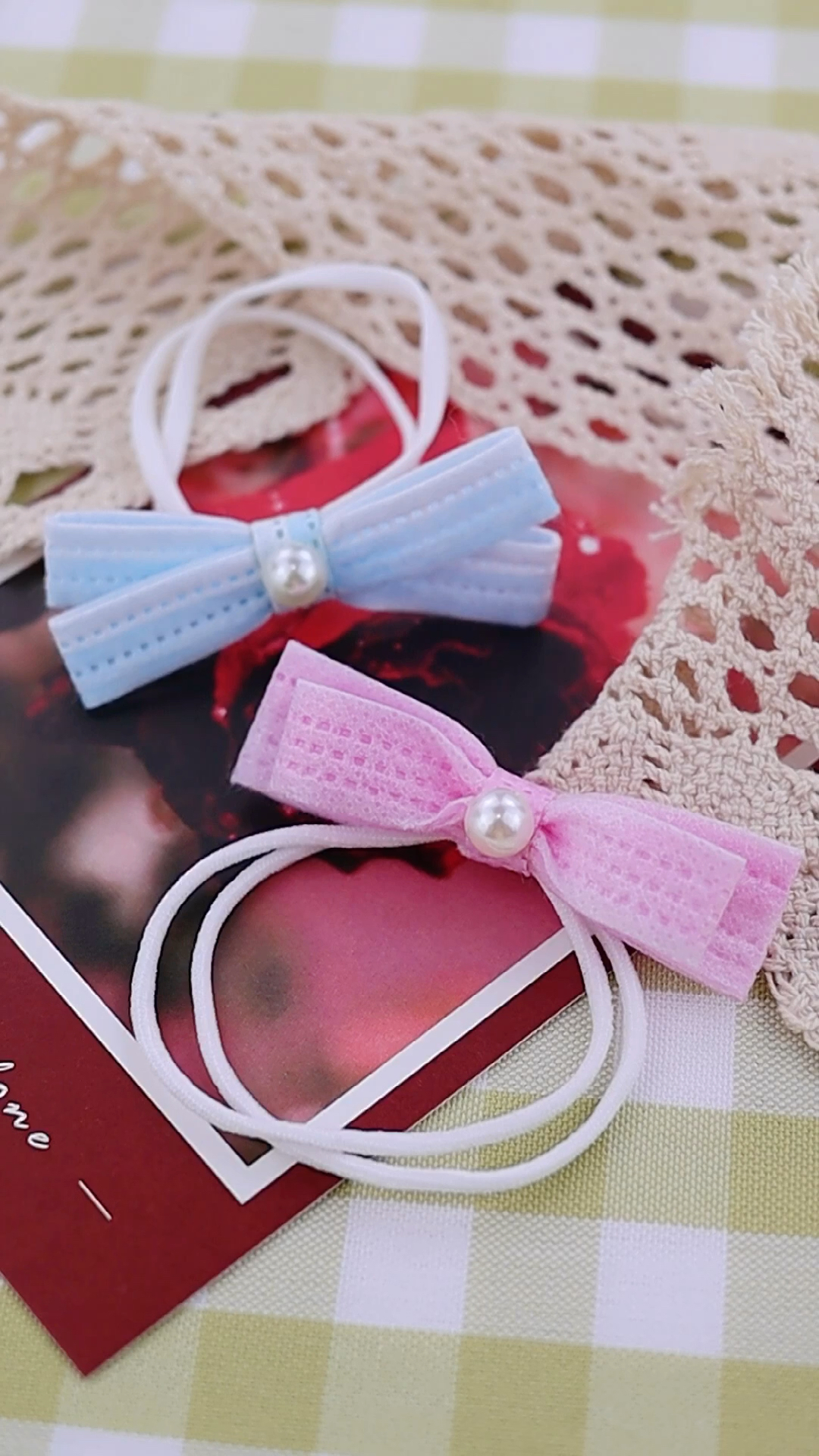 手工制作教你用不合格的口罩做两款有手都能做的蝴蝶结皮筋