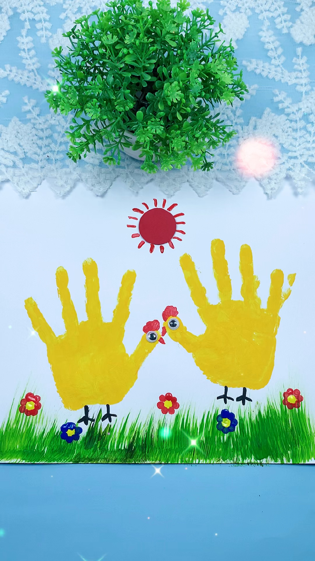 手工制作用手指印一印就能印出可爱的大公鸡非常简单哦你学废了么