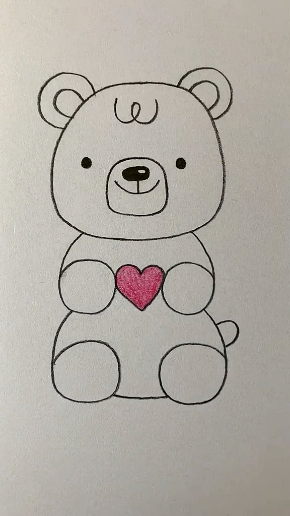 简笔画#用四个6画爱心小熊
