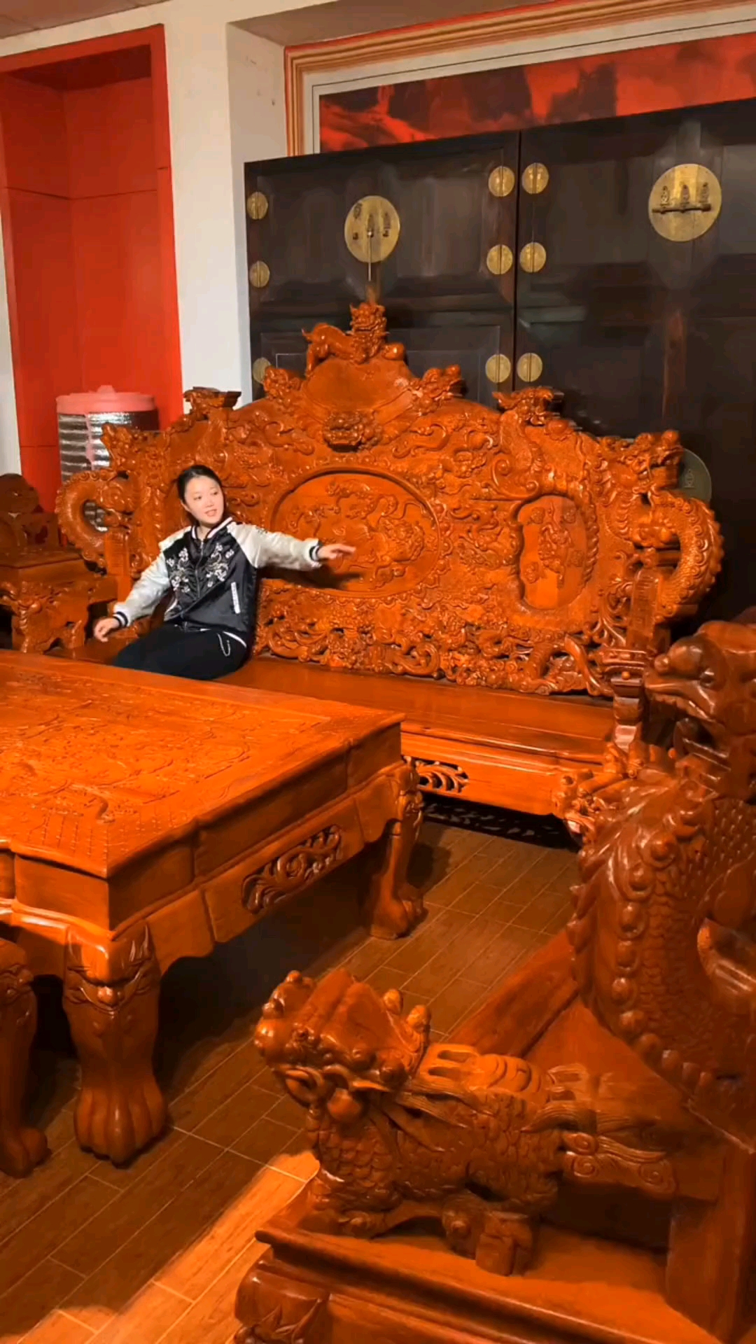 缅甸花梨木宝鼎沙发12件套雕刻以龙凤狮子为主款式霸气