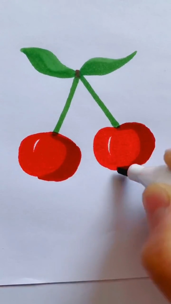简笔画#马克笔教你画樱桃,一看就会系列.