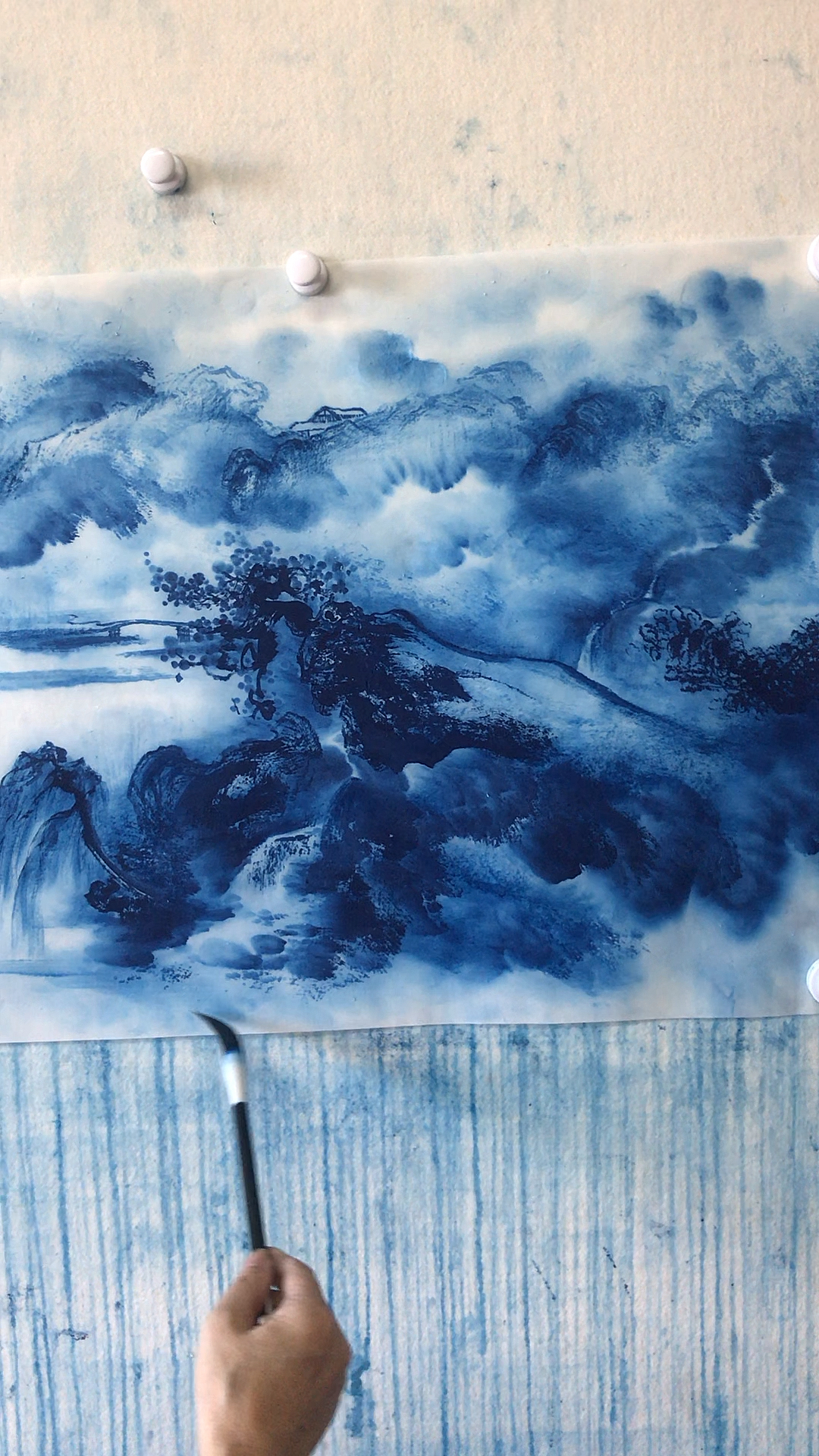 原创国画青花山水……一纸,一笔,一墨……唯有笔下自由者尽显心中之