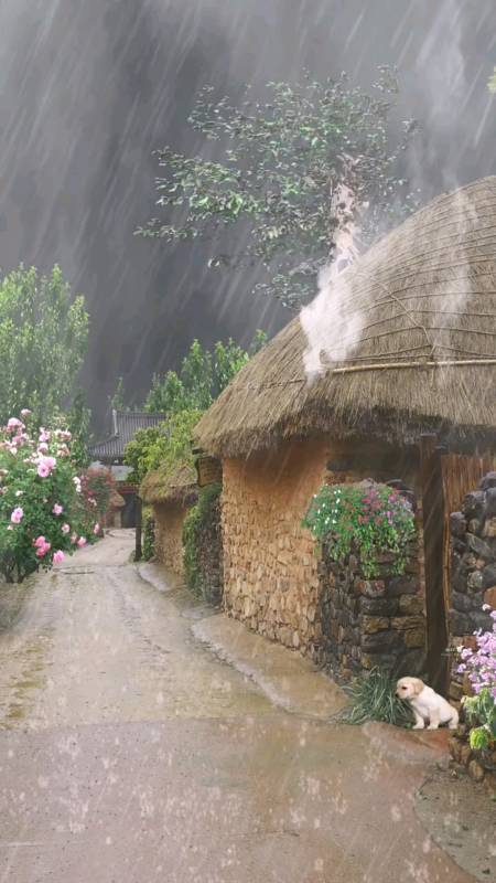 家乡自然的景色#清晨,一场大雨来袭,母亲正烧着柴火