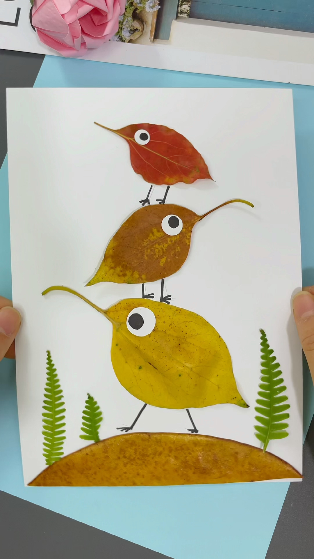 幼儿园手工#小鸟树叶贴画