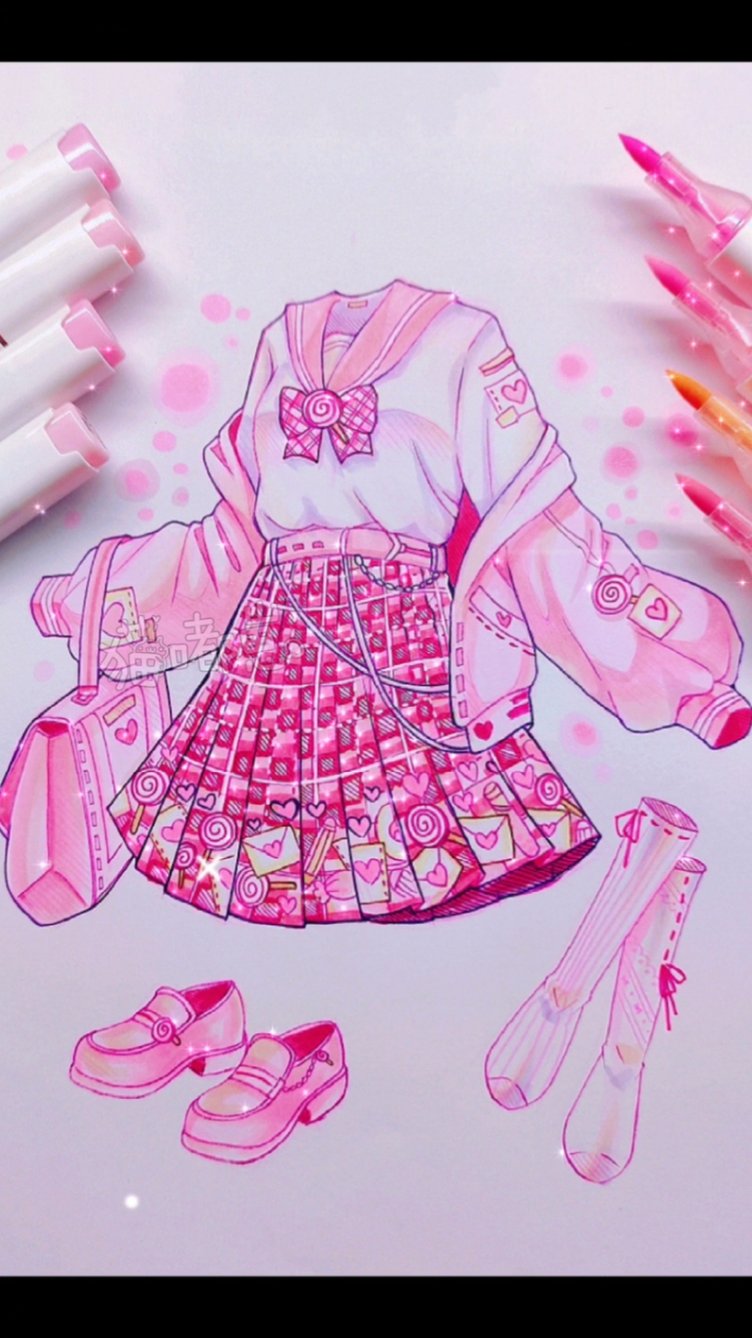 画画原来如此简单#开学啦,给粉丝宝贝们设计的一套校服-度小视