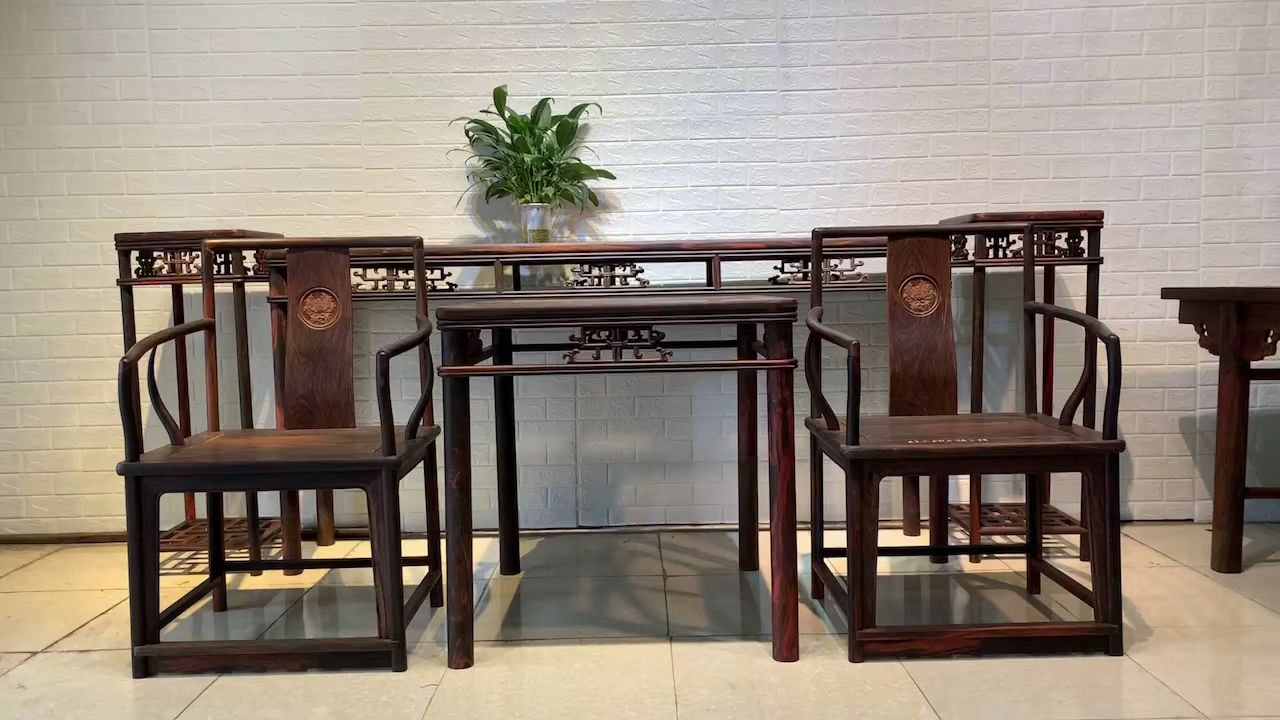 大红酸枝明式中堂6件套全榫卯结构千百年来流传的工艺