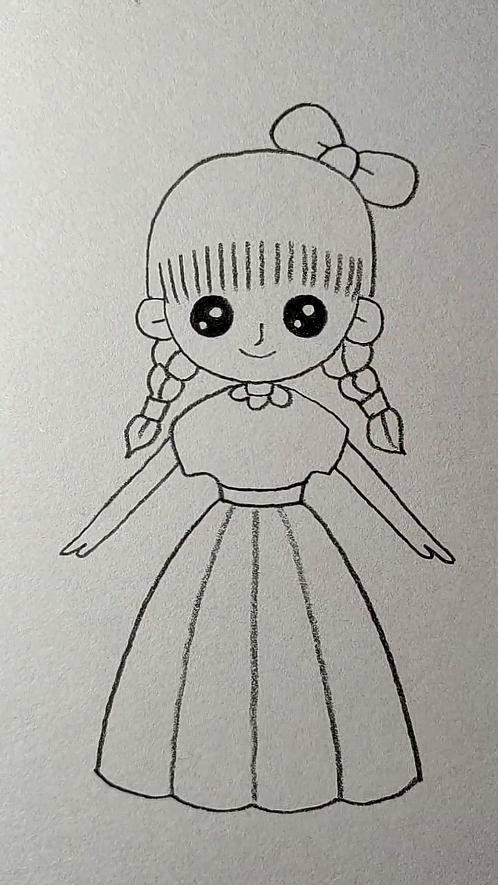 简笔画#双麻花辫女孩画法