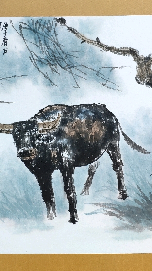 牛,牛群,牛气冲天.国画小品.