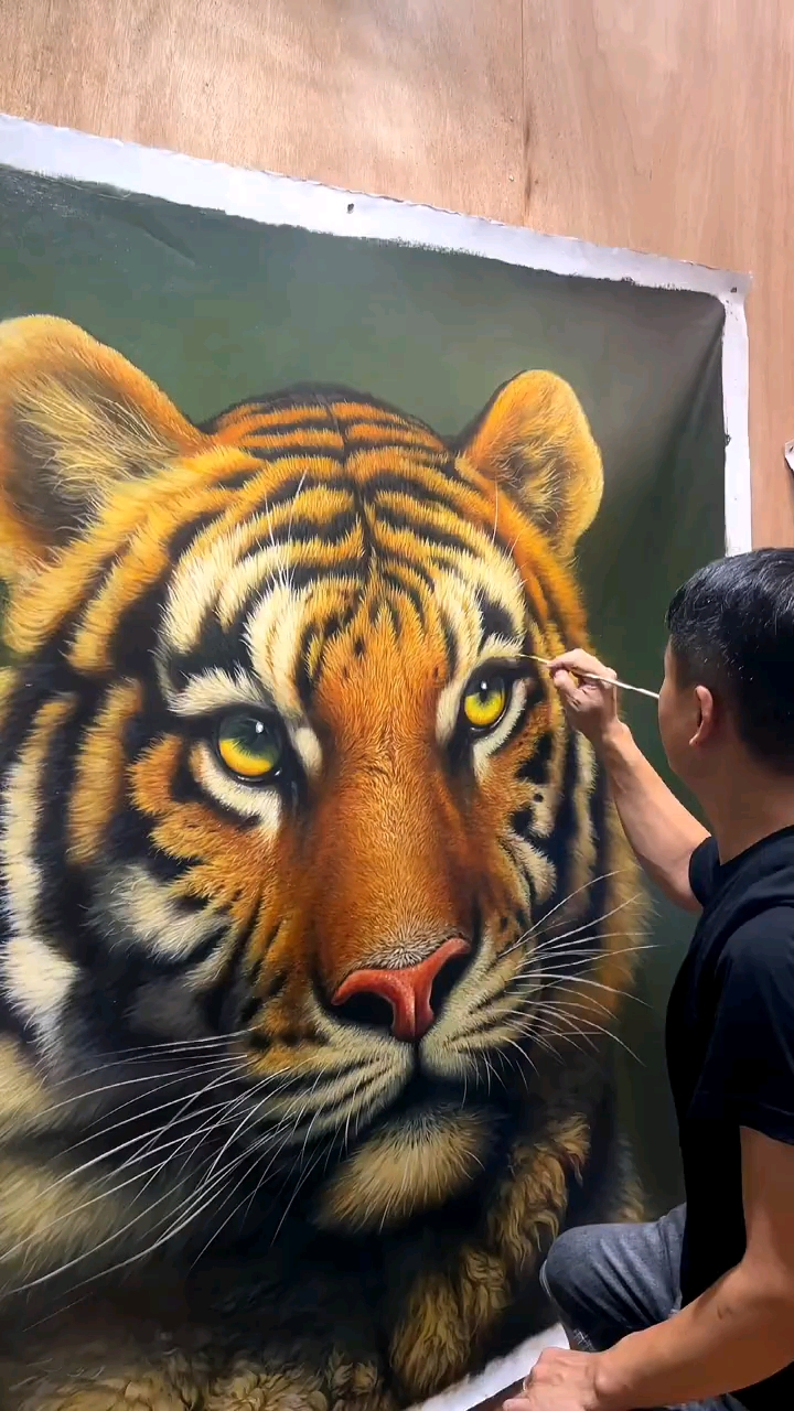 手绘油画#原创写实油画虎头