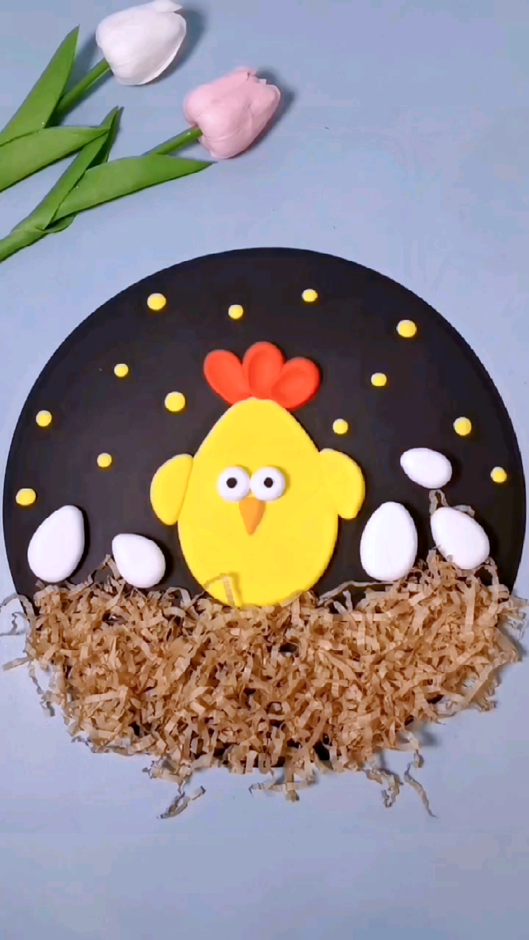 手工制作#和小朋友一起做个【母鸡下蛋】主题粘土画