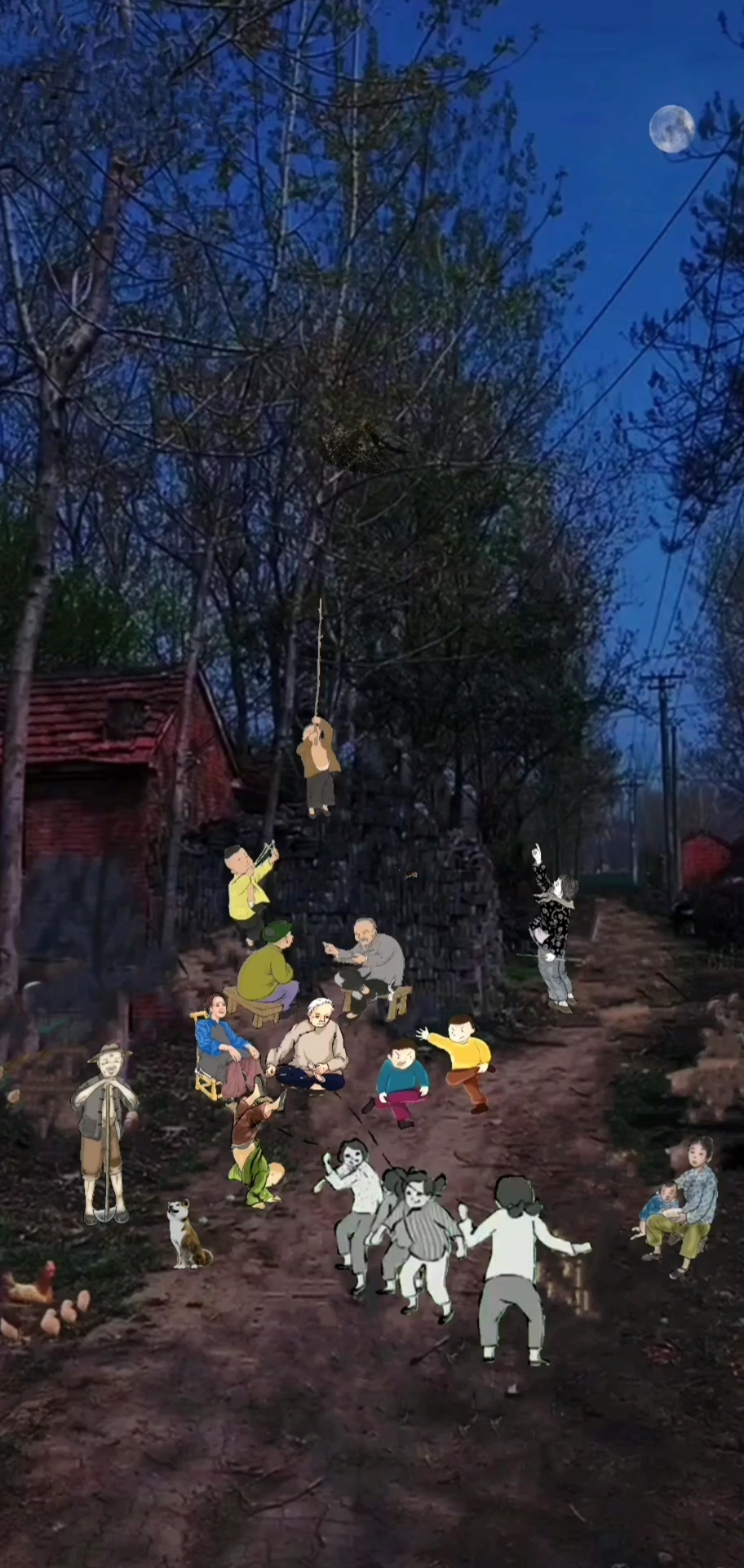 小时候的夜晚我们村口很热闹的,有老有少聊天,玩游戏很开心