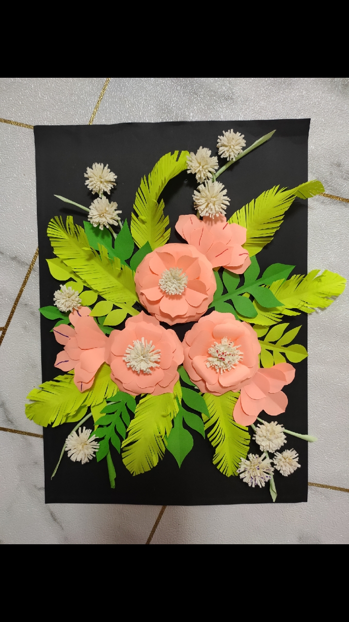 因为喜欢花,所以做了手工立体粘画!