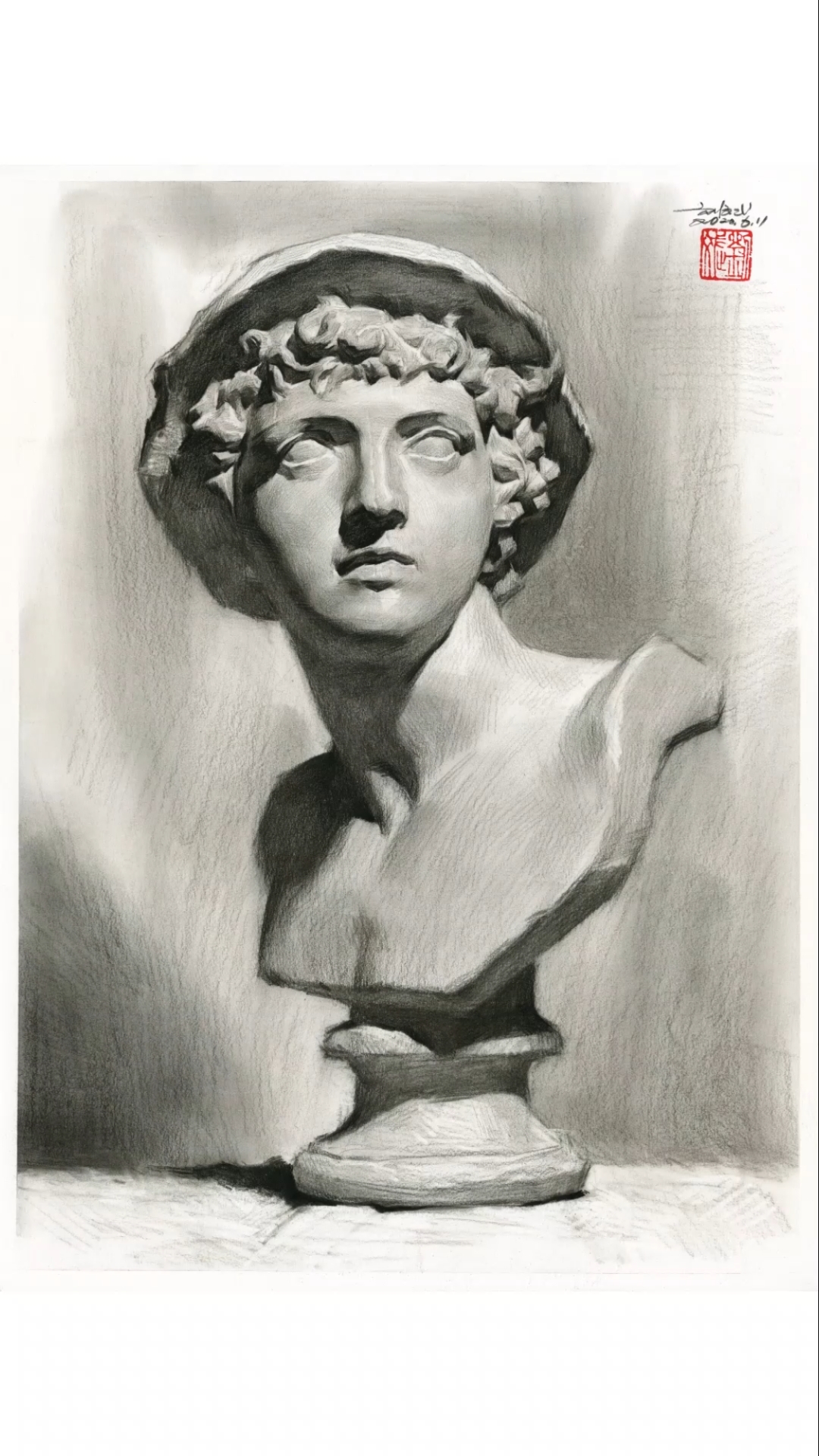 绘画#刘斌老师素描石膏像《牧童》-度小视