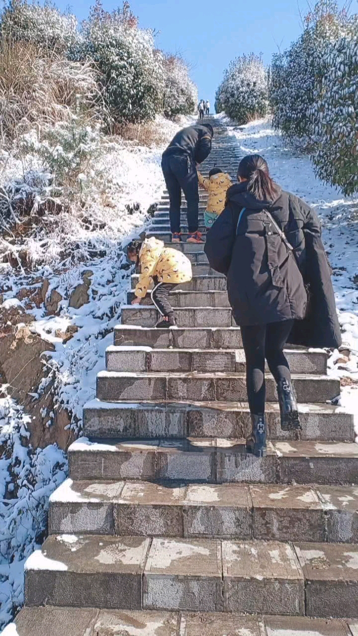 带你一起去旅游#元旦一家人选择去旅游爬山真是有兴致,女儿不是抓地