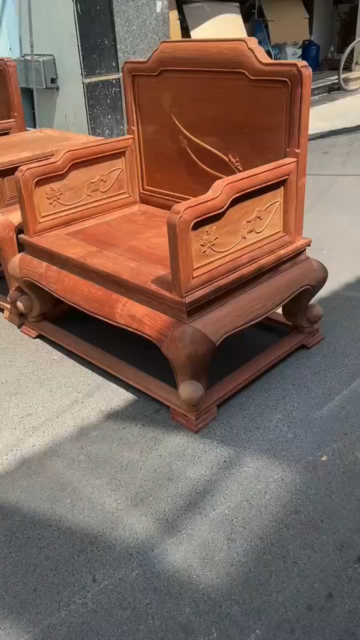 缅甸花梨中国工艺彩珠荷花宝座沙发