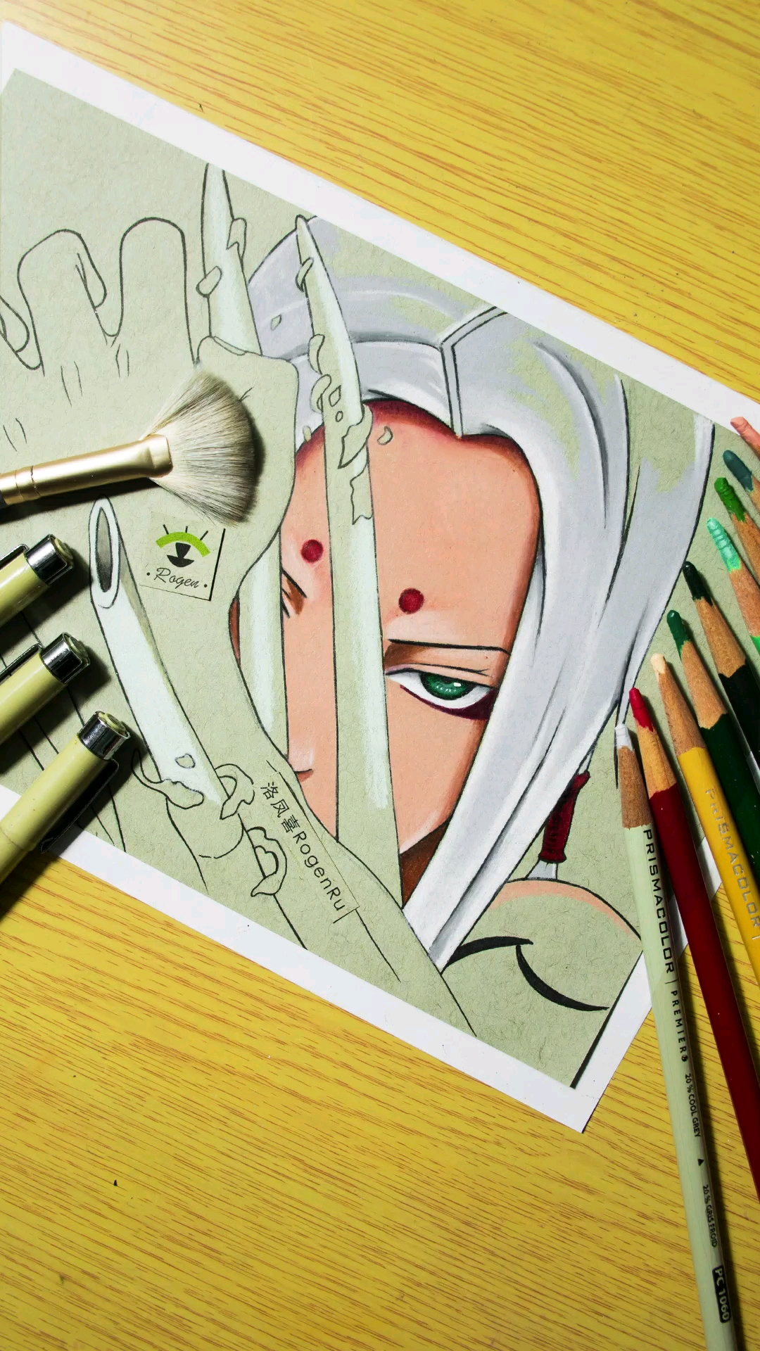 萤火打卡#彩铅手绘二次元动漫人物:火影忍者·君麻吕,比女的还漂亮!