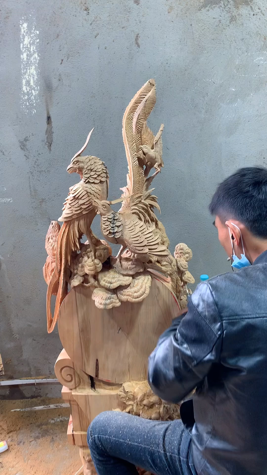 木雕制作过程#木雕花鸟双喜临门根雕摆件-度小视